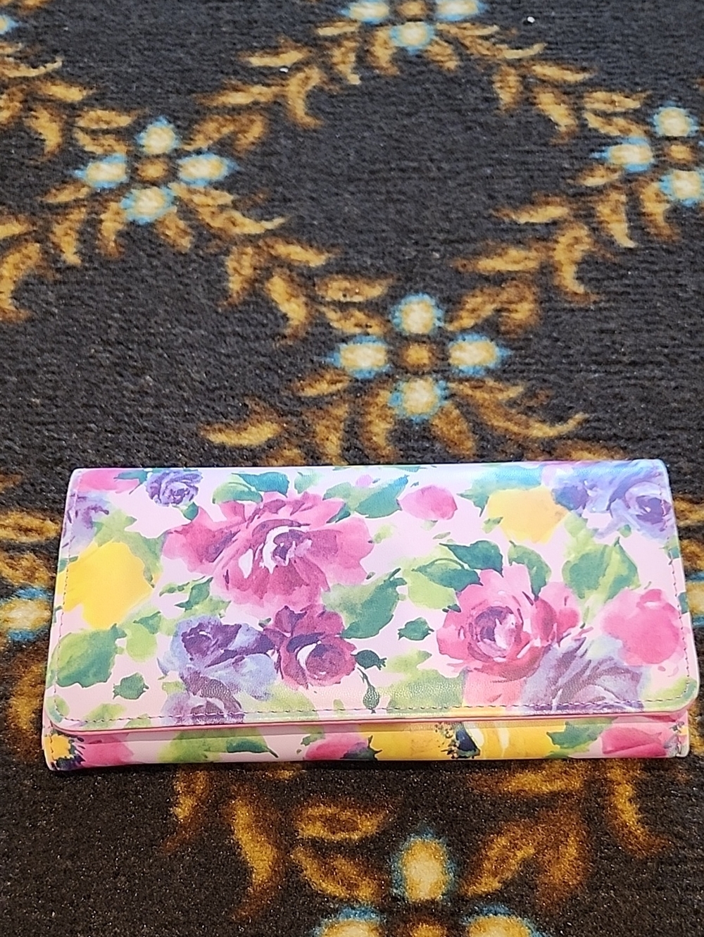 Floral Watercolor Long Wallet - Pink Multi